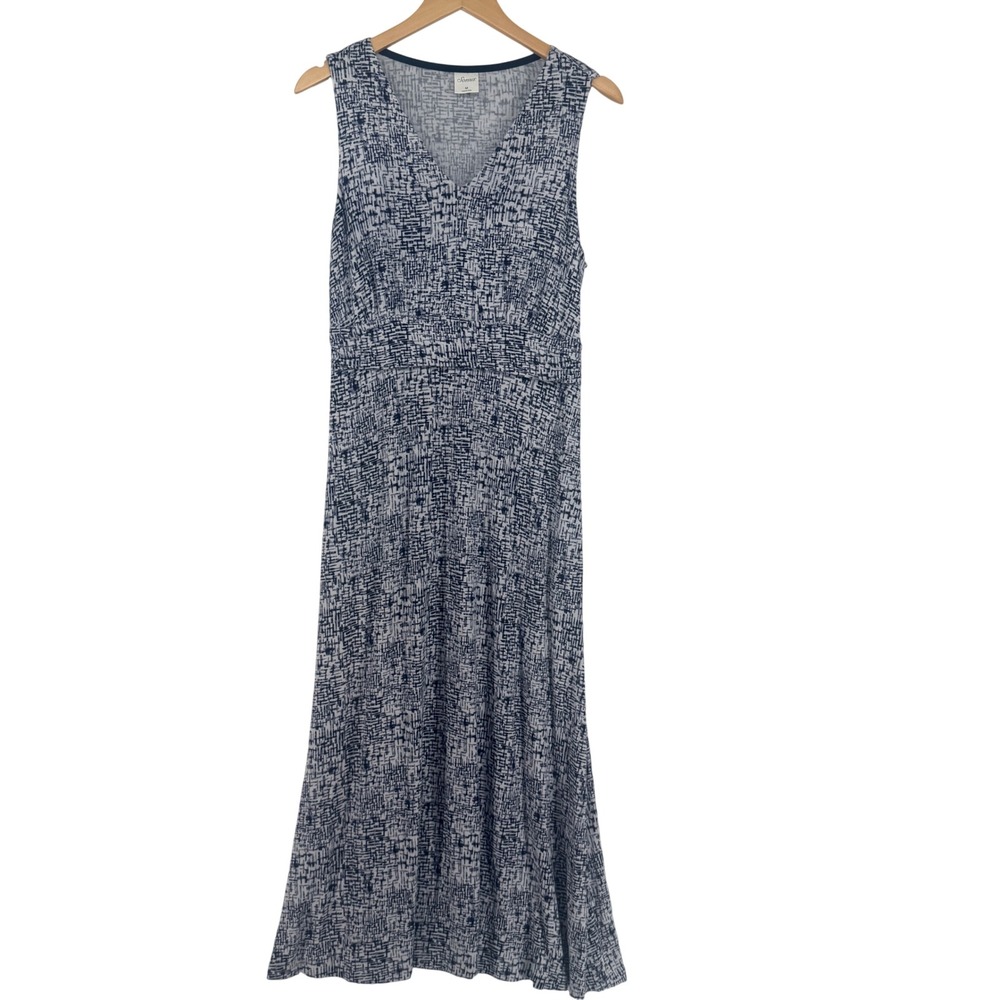 Soma Maxi Dress Womens Medium Blue White Abstract Empire Waist Sleeveless V-Neck